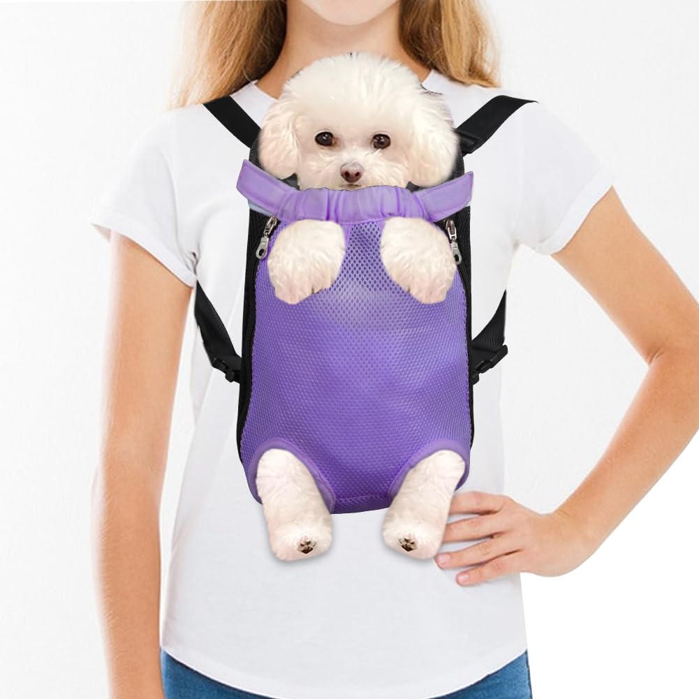 FEimaX Dog Carrier Backpack Pet Legs Out Front Cat Travel Bag Adjustable Puppy Backpacks Carriers Hands-Free for Small Medium Dogs Cats Hiking Traveling Camping Daily Walking (Small Purple)