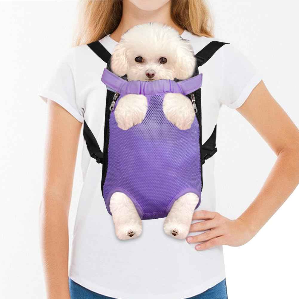 FEimaX Dog Carrier Backpack Pet Legs Out Front Cat Travel Bag Adjustable Puppy Backpacks Carriers Hands-Free for Small Medium Dogs Cats Hiking Traveling Camping Daily Walking (Small Purple)