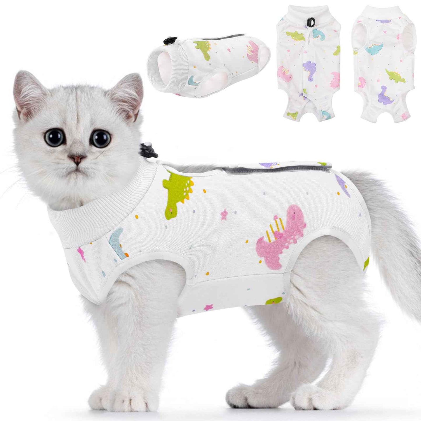 SUNFURA Cat Recovery Suit Cat Onesie for Cats After Surgery Breathable Cat Surgical Spay Suit for Abdominal Wounds Skin Diseases E-Collar Alternative Cat Surgery Shirt Anti Licking Dinosaur M