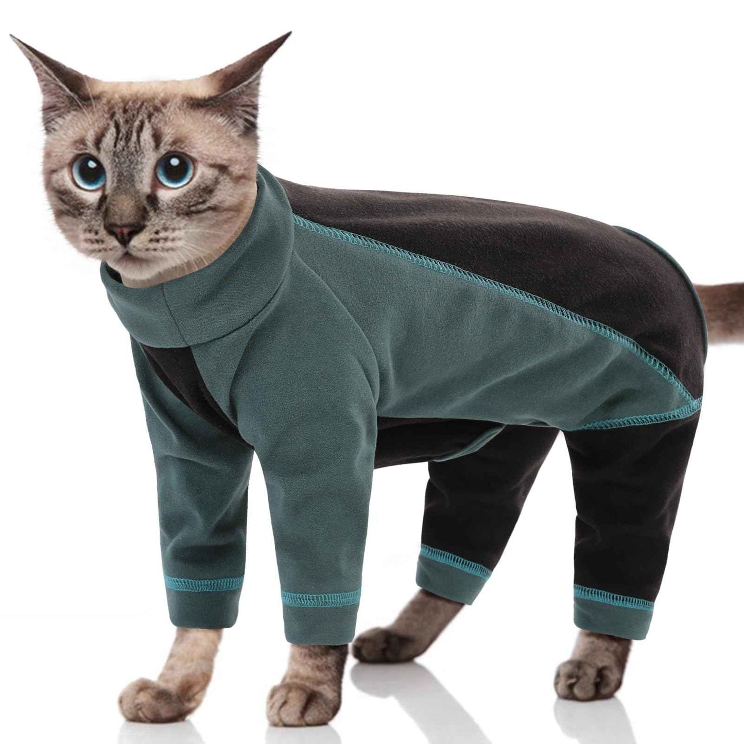 SUNFURA Sticky Hair Cat Clothes Cat Sweater Sphynx Hairless Cat Pajamas for Cats Only 4-Legged Fleece Sweaters for Cats Extra Small Dogs Warm Kitten Clothing Pullover Prevent Lost Hair Green L