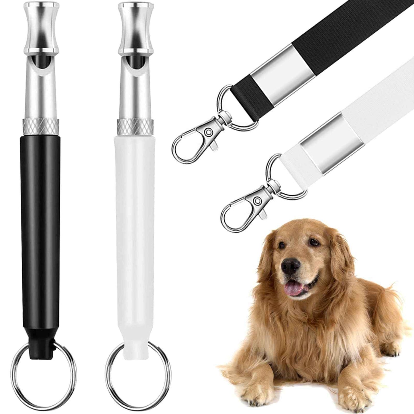 SPECIALISTTRIAN Dog Whistle,2 Pcs Dog Ttraining Whistles,Professional Recall Dog Training Whistles,Dog Whistle to Stop Barking Neighbors Dog,Adjustable Silent Dog Whistle,Black and White,with Lanyard