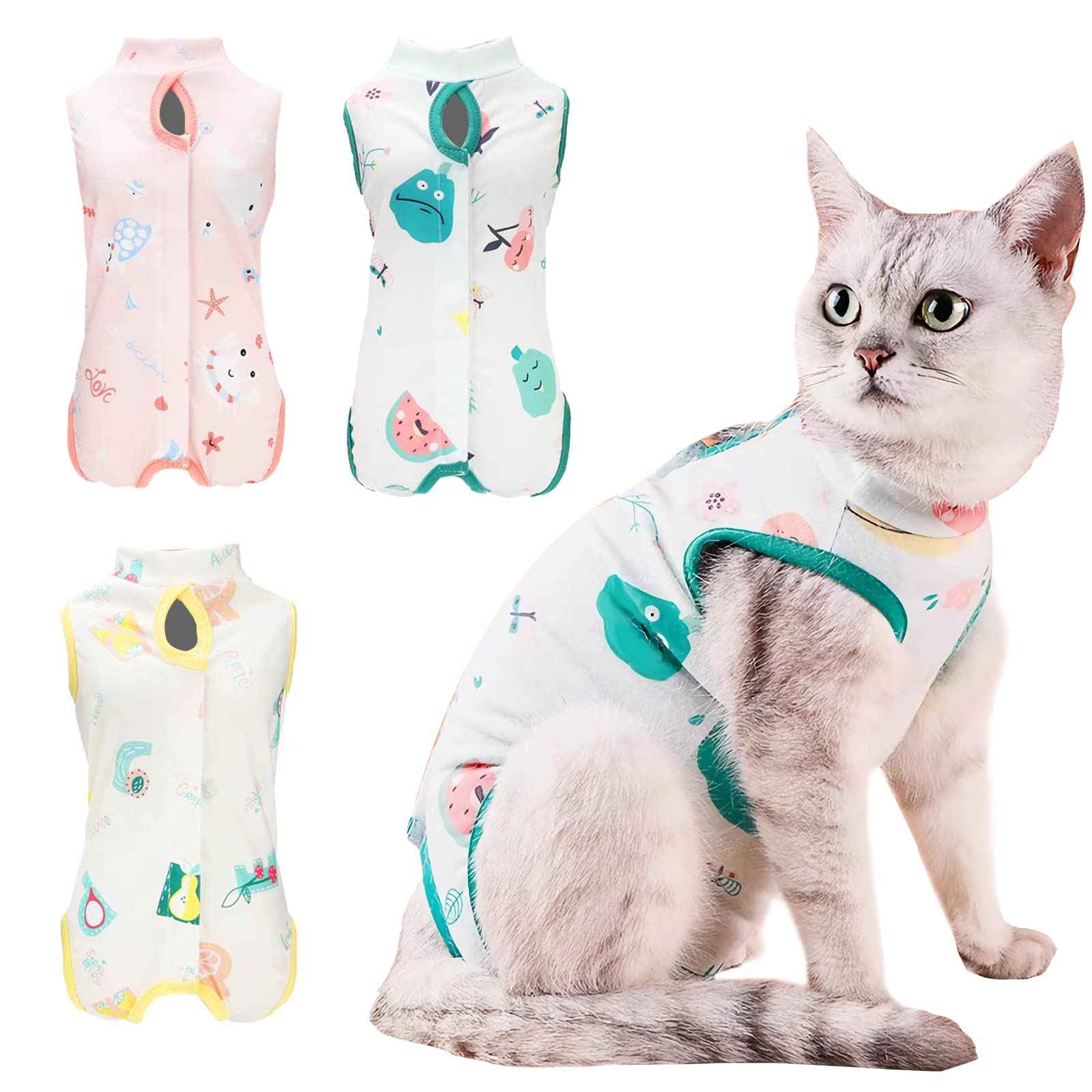 3 Pieces Cat Recovery Suit Cat Onesie After Surgery Anti Licking Wounds for Cats Cat Surgery Recovery Suit Cat Outfit for Cats Cat Spay Recovery Suit Female (S)