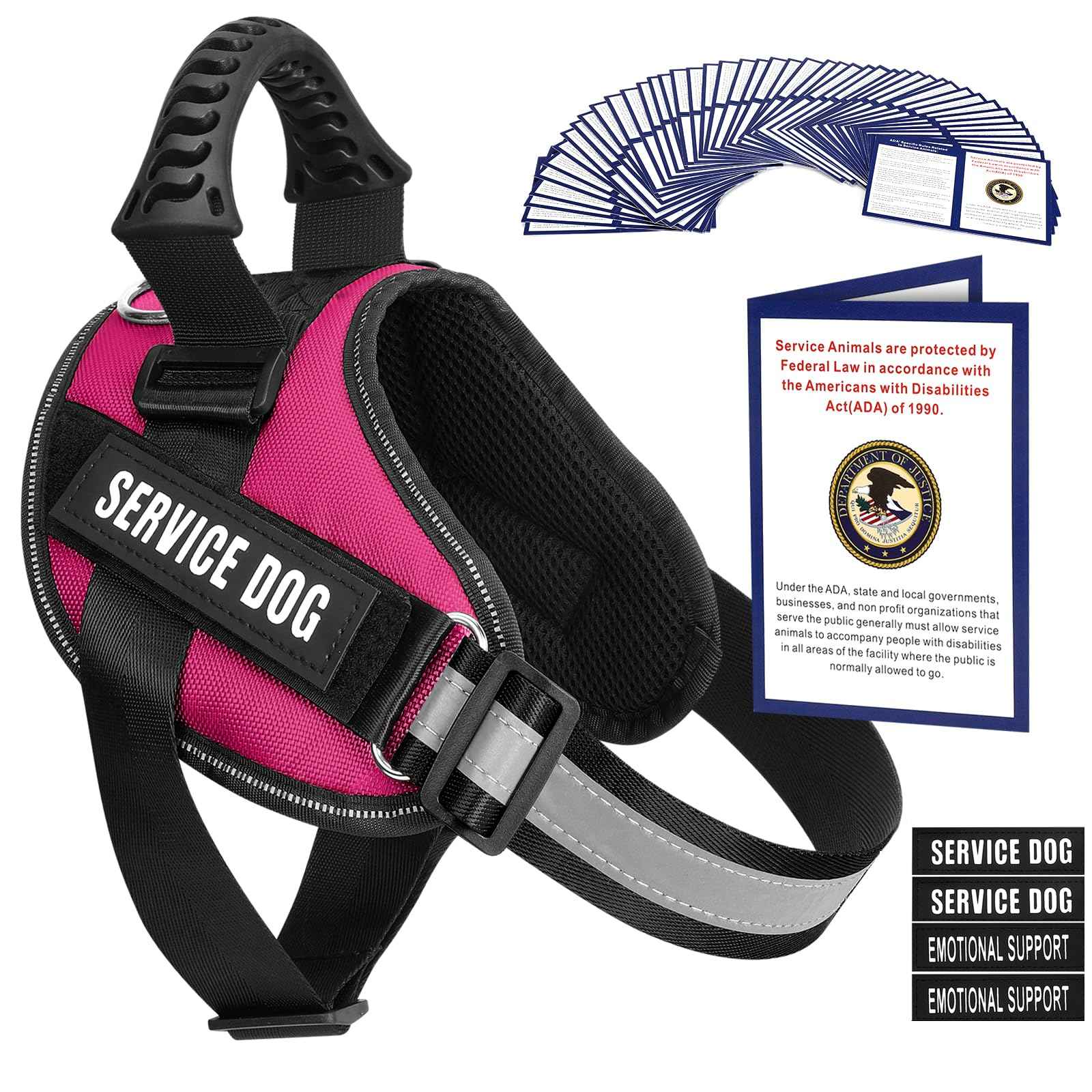 Service Dog Vest Harness + 50 ADA Information Cards + 4 Dog Patches Animire Reflective Emotional Support Dog Vest with Sturdy Handle for Small Medium Large Dogs