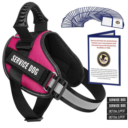 Service Dog Vest Harness + 50 ADA Information Cards + 4 Dog Patches Animire Reflective Emotional Support Dog Vest with Sturdy Handle for Small Medium Large Dogs