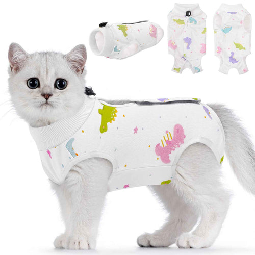 SUNFURA Cat Recovery Suit Cat Onesie for Cats After Surgery Breathable Cat Surgical Spay Suit for Abdominal Wounds Skin Diseases E-Collar Alternative Cat Surgery Shirt Anti Licking Dinosaur M
