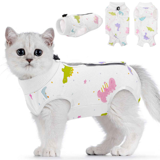 SUNFURA Cat Recovery Suit Cat Onesie for Cats After Surgery Breathable Cat Surgical Spay Suit for Abdominal Wounds Skin Diseases E-Collar Alternative Cat Surgery Shirt Anti Licking Dinosaur M