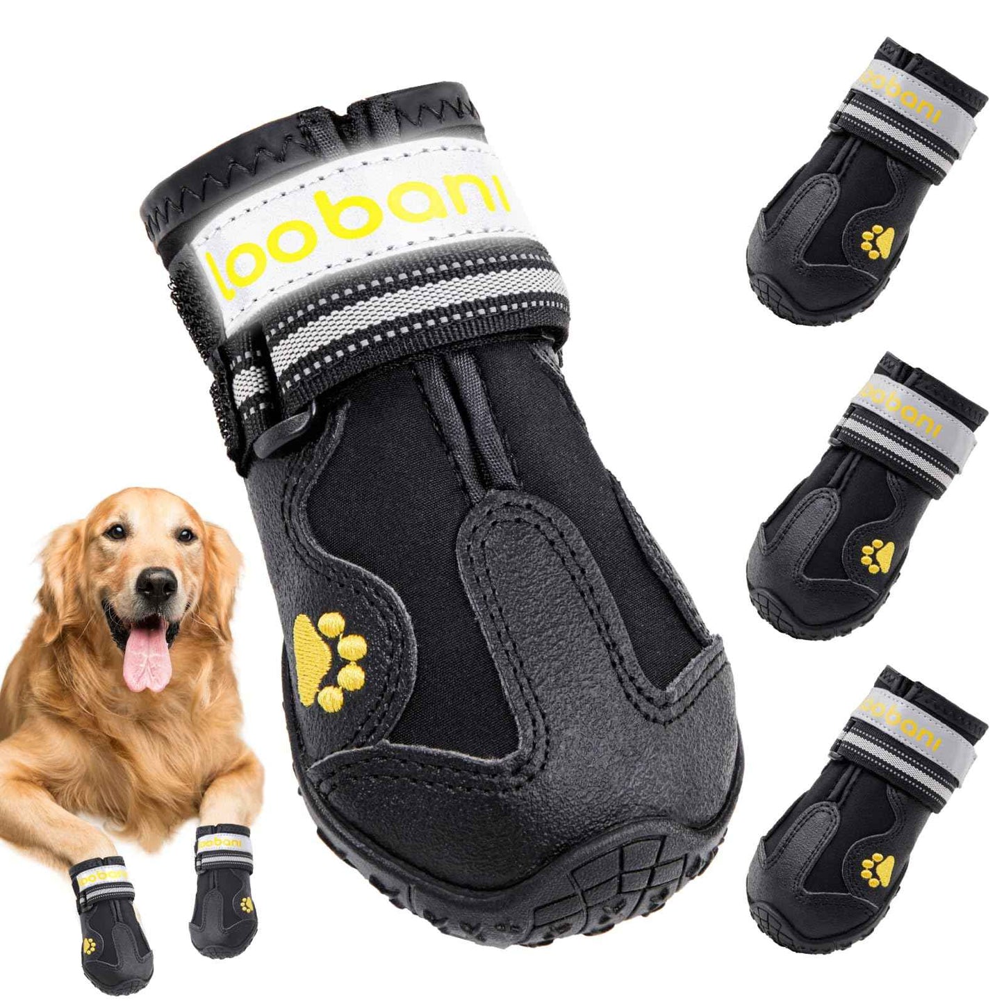 LOOBANI Dog Shoes Winter Snow Boots for Large Size Medium Dogs Reflective Anti-Slip Paw Protectors for Rain Booties Hot Pavement Summer Hardwood Floors Running Water-Resistant Dog Shoes