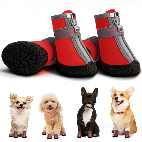 AOKOWN Dog Shoes Small Size Dogs Waterproof Dog Shoes for Hot Pavement Puppy Dog Boots & Paw Protectors Dog Booties for Medium Dogs for Hardwood Floors Anti Slip 4PCS