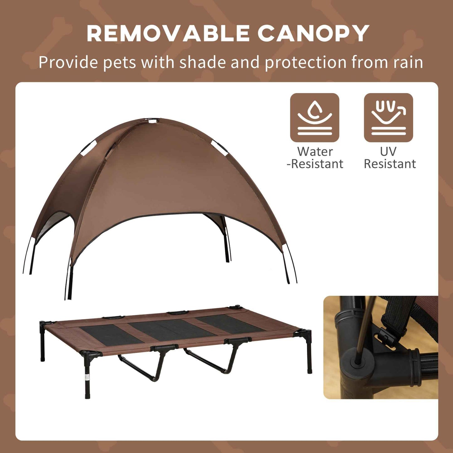Elevated Portable Dog Cot Cooling Pet Bed with UV Protection Canopy Shade, Coffee