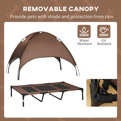 Elevated Portable Dog Cot Cooling Pet Bed with UV Protection Canopy Shade, Coffee