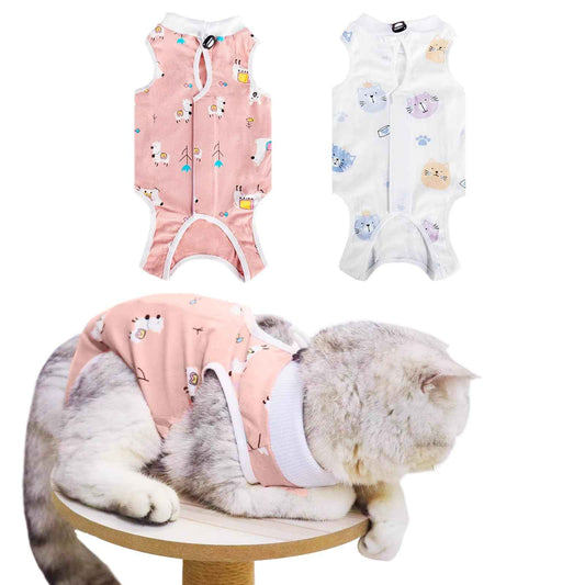 2 Pcs Cat Surgery Recovery Suit Cat Onesie for Cats After Surgery Cat Recovery Suit Anti Licking Wounds Cat Outfit E-Collar Alternative for Cats Cat Spay Recovery Suit Female (Sheep+Cat Small)