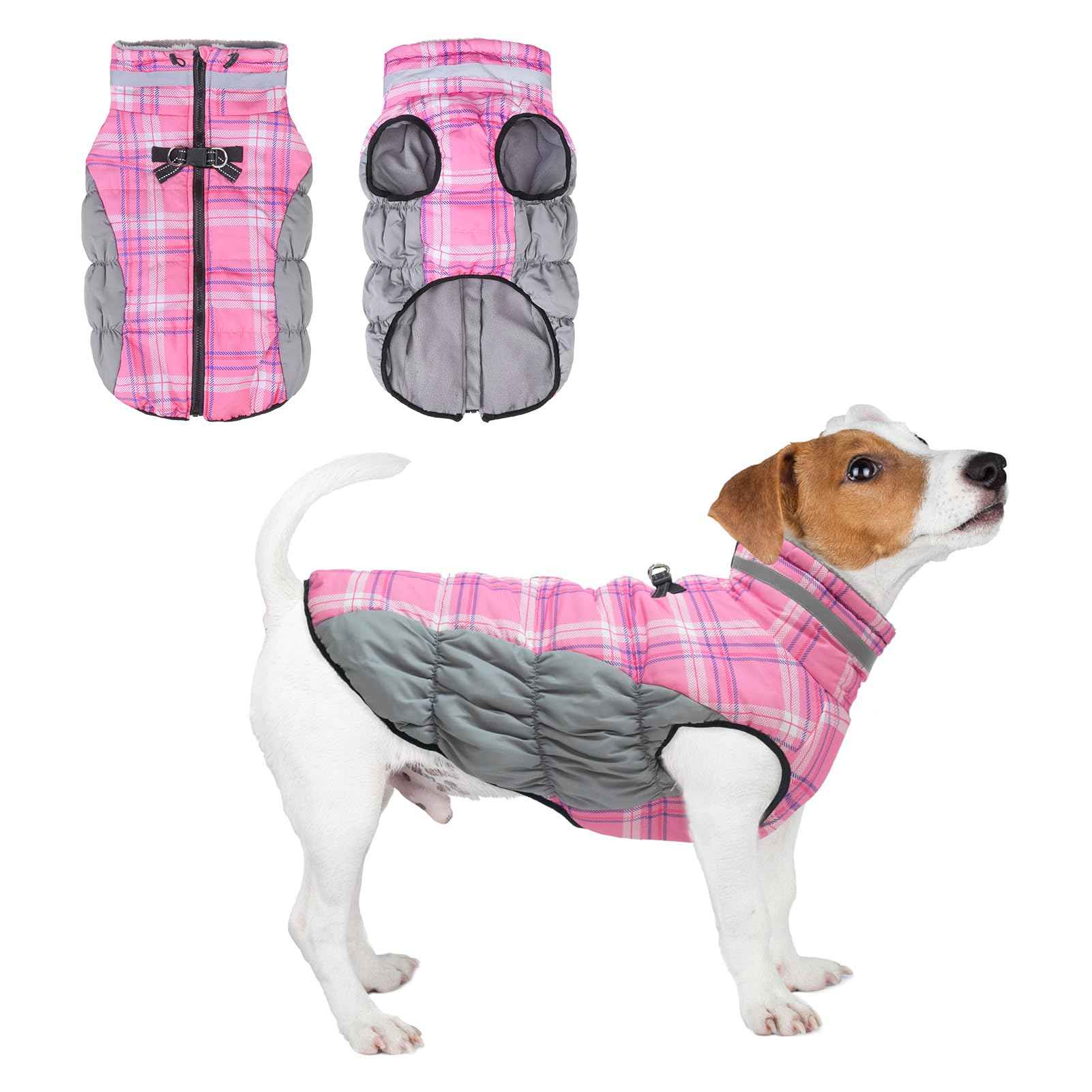 BEAUTYZOO Dog Winter Coat Warm Dog Jacket with Harness Built in for Small Medium Large Dogs Dog Cold Weather Coats Snowsuit Windproof Thick Dog Fleece Vest Turtleneck Puppy Pet Clothes Pink S