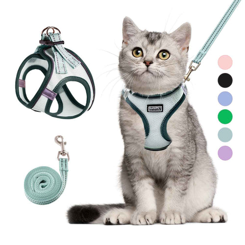 Betmaypet Cat Harness and Leash Set Soft and Breathable Vest with Reflective Strip Escape Proof Kitten Harness Easy to Wear for Cats Walking and Traveling (Light Green XS)