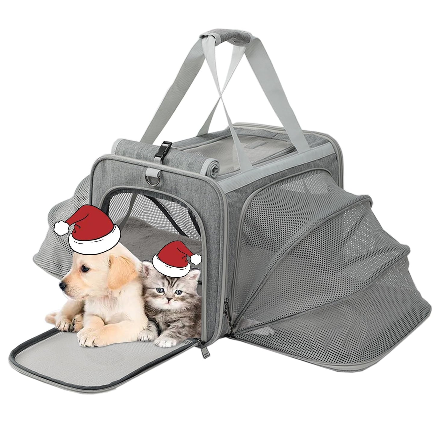 PATAZONE Grey Dog Carrier for Small Dogs Puppy Cat Bag ExpandableAirline Approved2 Sides ExpandRabbit Bunny Pets Carriers Small Animals Travel Outdoor Carry Kennel
