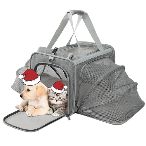 PATAZONE Grey Dog Carrier for Small Dogs Puppy Cat Bag ExpandableAirline Approved2 Sides ExpandRabbit Bunny Pets Carriers Small Animals Travel Outdoor Carry Kennel