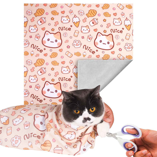 Ameami Cat Wrap for Cutting Nails Cat Grooming Wrap for Calming & Holding Cat Cat Restraint for Nail Clipping to Anti-Bite & Scratch Anti-Escape Self-Adherent Cat Swaddle Wrap