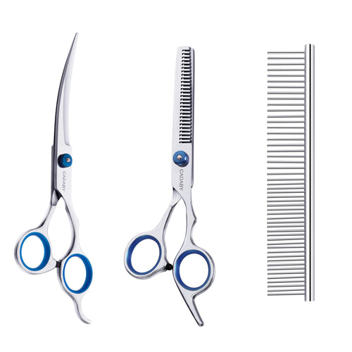 CADABY Dog Grooming Scissors Kit 3 in 1 Dog Grooming Scissors with Safety Tips Professional Stainless Steel Dog Scissors for Grooming Pet Grooming Shears for Dog Cat