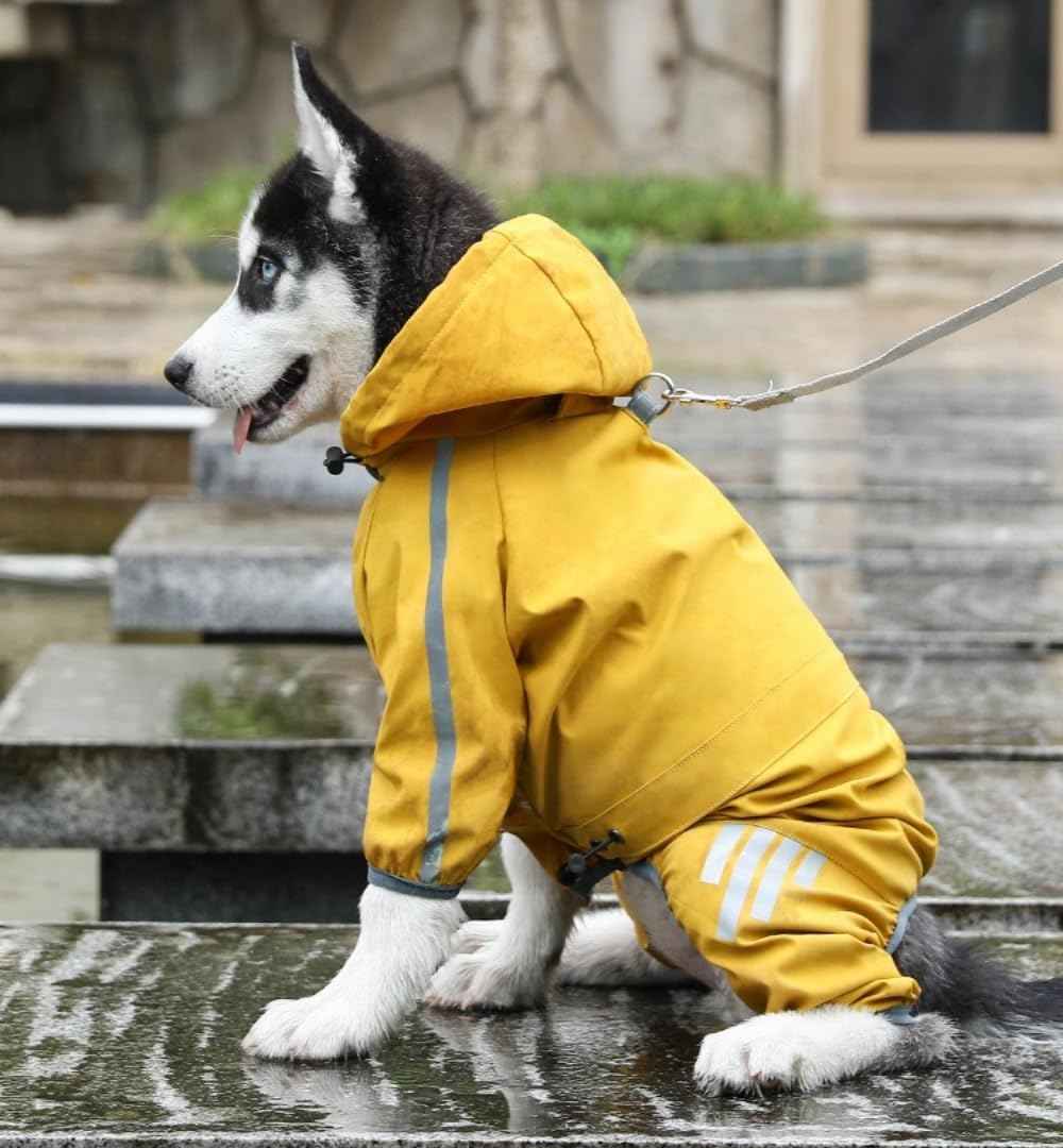 DogHartt Dog Raincoat，Dog Raincoat Jacket with Hood， Leash Hole and Reflective Strips for Small Dogs (Bright Yellow Medium)