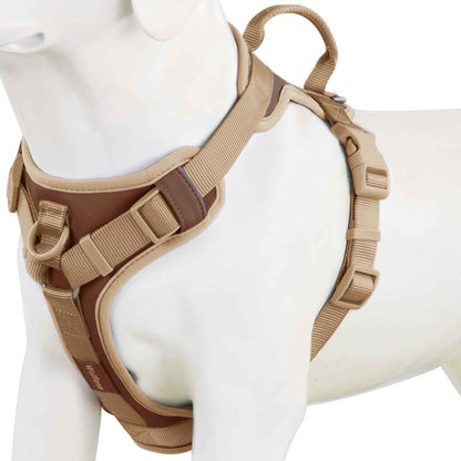 Wolfone No Pull Dog Harness Adjustable Soft Padded Pet Vest with Control Handle Adorable Daily Harness for Dogs（Chocolate Cookie XL）