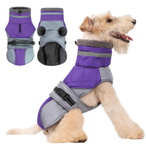 AIMYDOG Warm Dog Coat Reflective Dog Jacket Dog Winter Coat with Adjustable Buckle Windproof Turtleneck Fleece Lining Dog Cold Weather Coats Dog Snowsuit for Small Medium Large Dogs(Purple XL)
