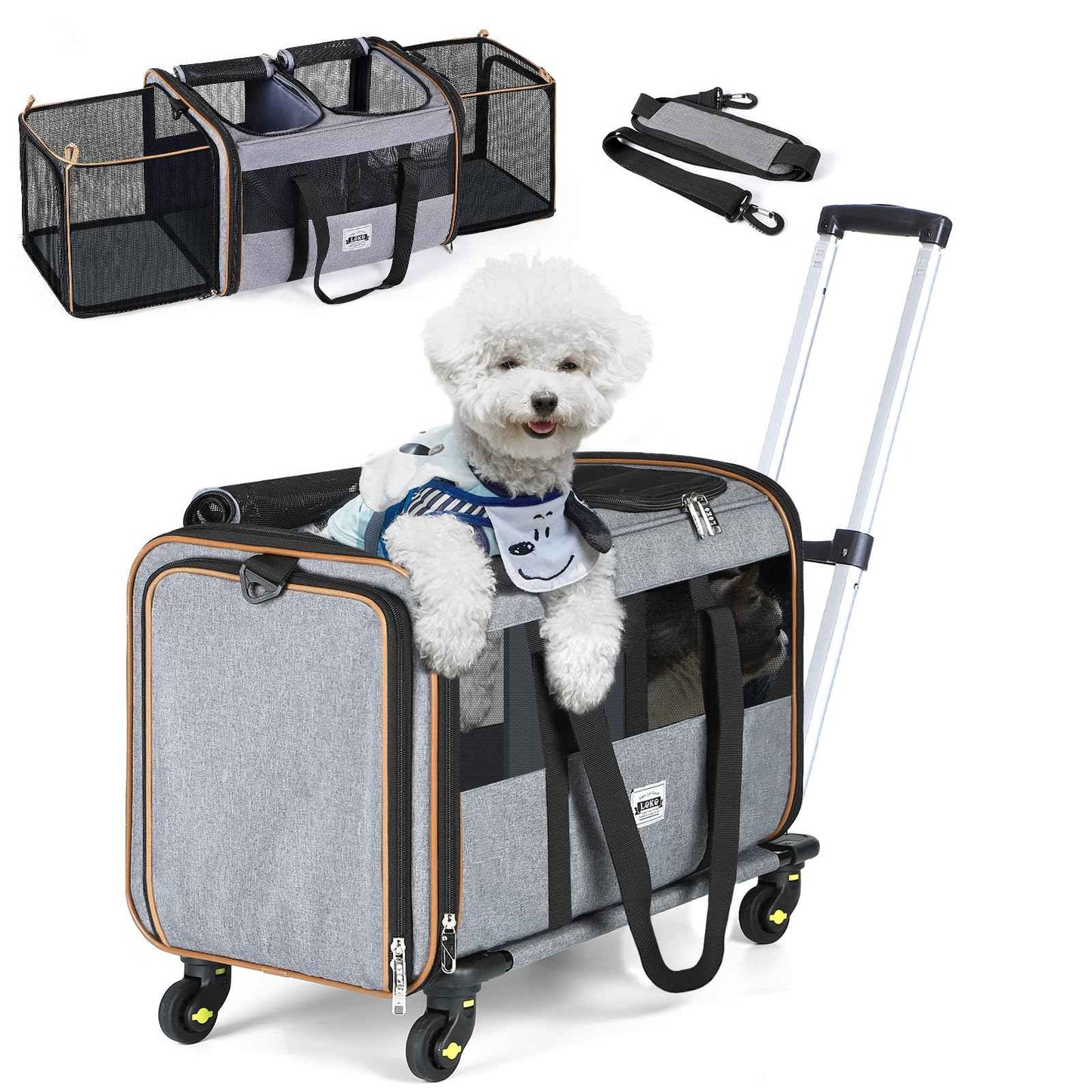 Lekereise Cat Dog Carrier with Wheels for 2 Cats Expandable Double Cat Carrier with Wheels Large Rolling Pet Carrier for 1 Large Cat/Dog or 2 Medium Cats Wheeled Pet Carrier with Telescopic Handle