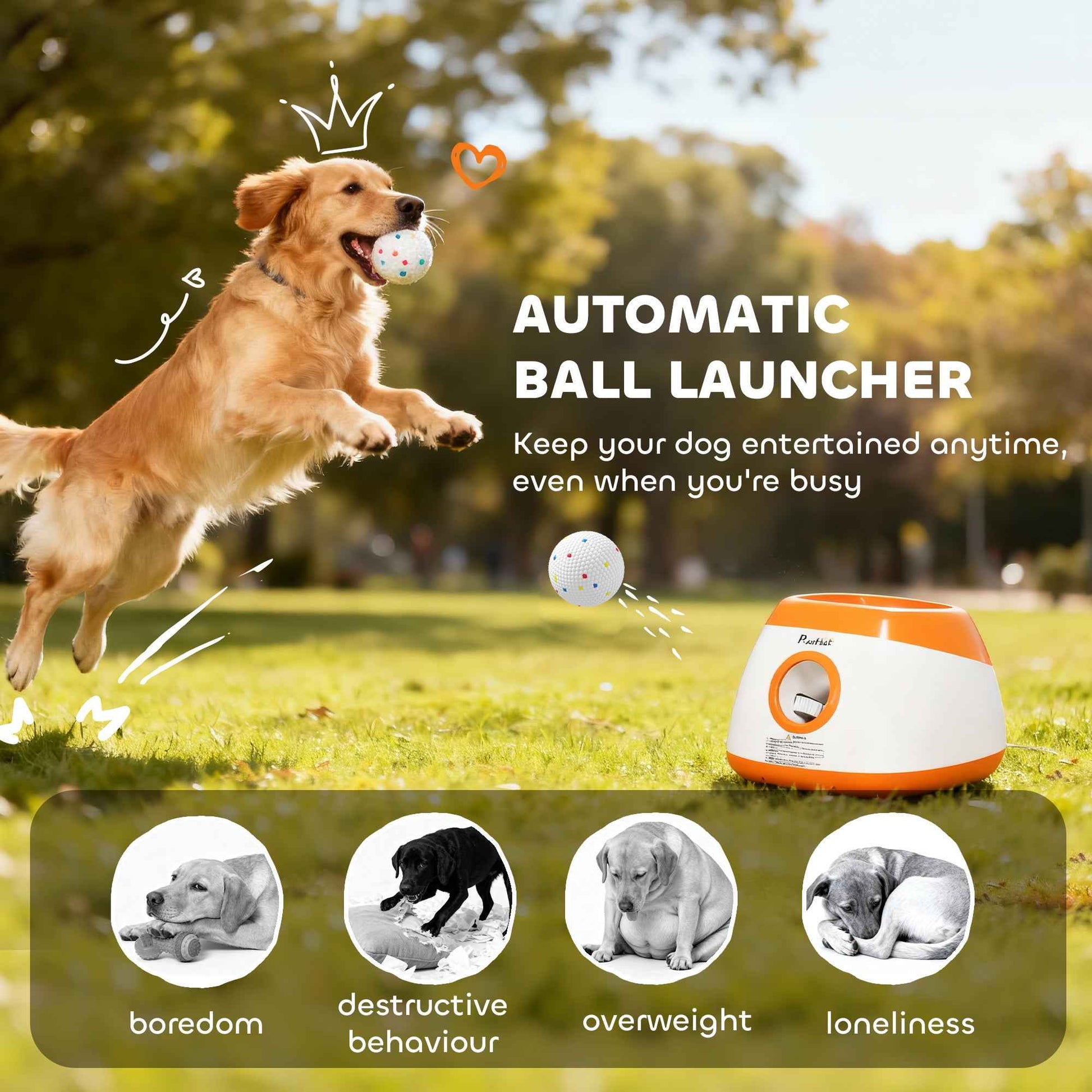 Automatic Dog Ball Launcher with 26-80 FT Distance, Automatic Ball Launcher for Medium and Large Dogs, Orange
