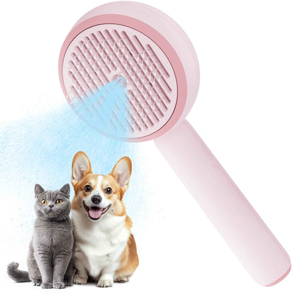 FUKUMARU Cat Steam Brush 3 in 1 Cat Shedding Brush Pet Steam Brush with Water Tank and USB Rechargeable Self Cleaning Brush for Dog with Release Button Remove Static Flying Tangled Hair Pink
