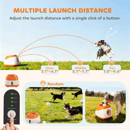 Automatic Dog Ball Launcher with 26-80 FT Distance, Automatic Ball Launcher for Medium and Large Dogs, Orange