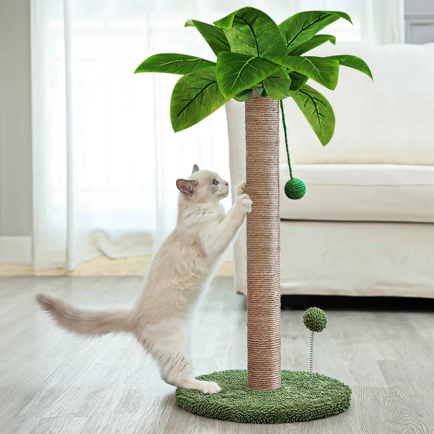 Dohump Cat Scratching Post 26" Kitten Scratching Post with Premium Sisal Rope Cute Cat Tree with Dangling and Spring Ball Toys for Indoor Small Cats