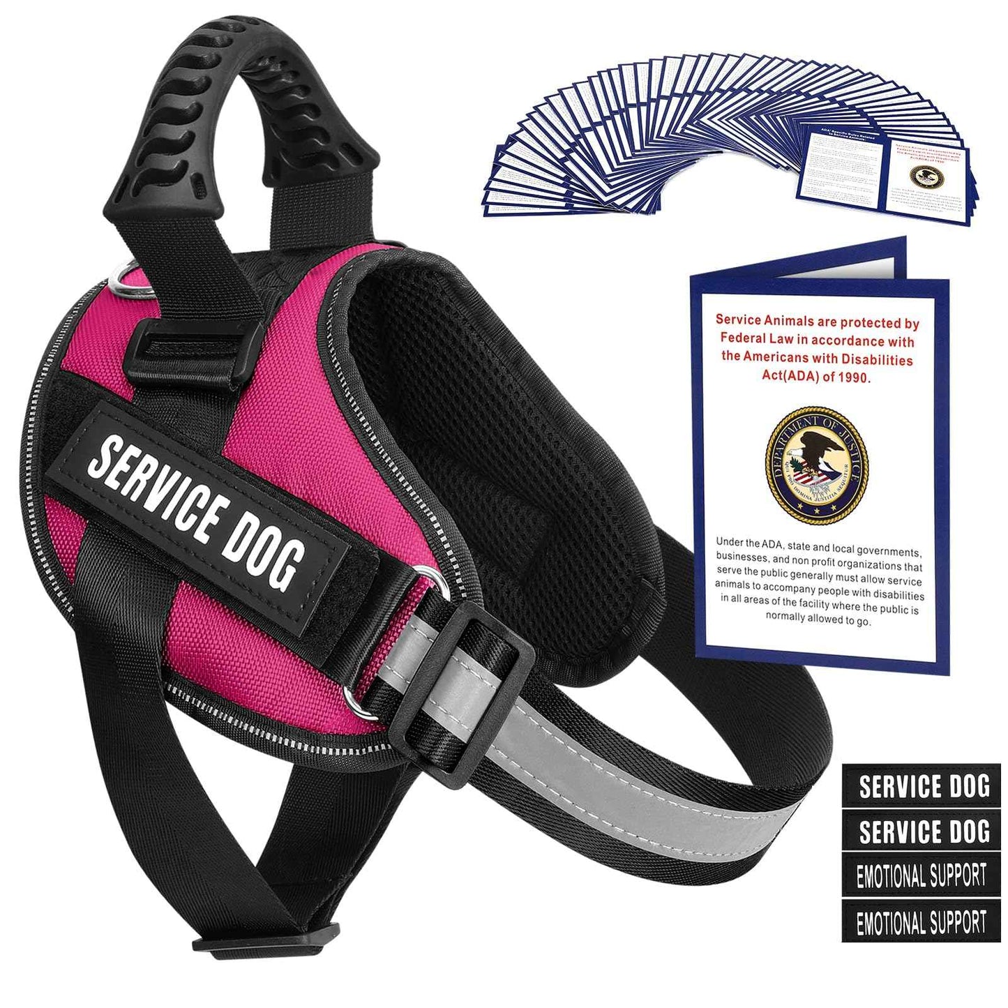 Service Dog Vest Harness + 50 ADA Information Cards + 4 Dog Patches Animire Reflective Emotional Support Dog Vest with Sturdy Handle for Small Medium Large Dogs