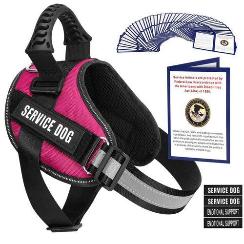 Service Dog Vest Harness + 50 ADA Information Cards + 4 Dog Patches Animire Reflective Emotional Support Dog Vest with Sturdy Handle for Small Medium Large Dogs