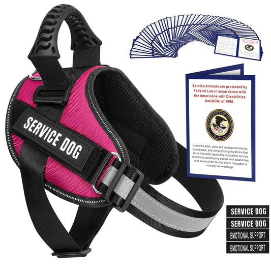 Service Dog Vest Harness + 50 ADA Information Cards + 4 Dog Patches Animire Reflective Emotional Support Dog Vest with Sturdy Handle for Small Medium Large Dogs