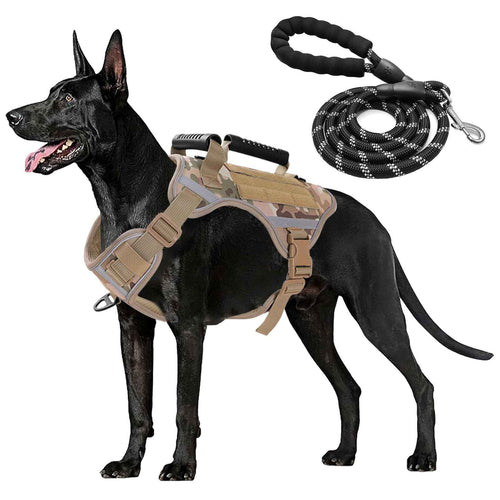 VTOPVMAX Dog Harness for Large Dogs Service Dog Vest Adjustable Soft Padded Service Dog Vest No Pull Dog Harness with One Black Leash (Camouflage XL)