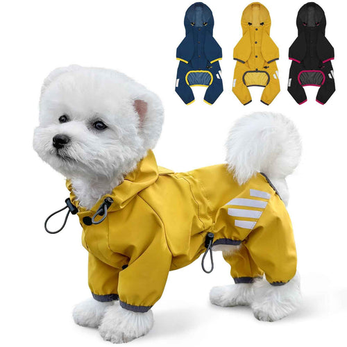 Dog Raincoat Waterproof Dog Rain Jacket with Hood Dog Rain Coat with Leash Hole Reflective Strap for Small Medium Dogs Lightweight Puppy Clothes(YellowM)
