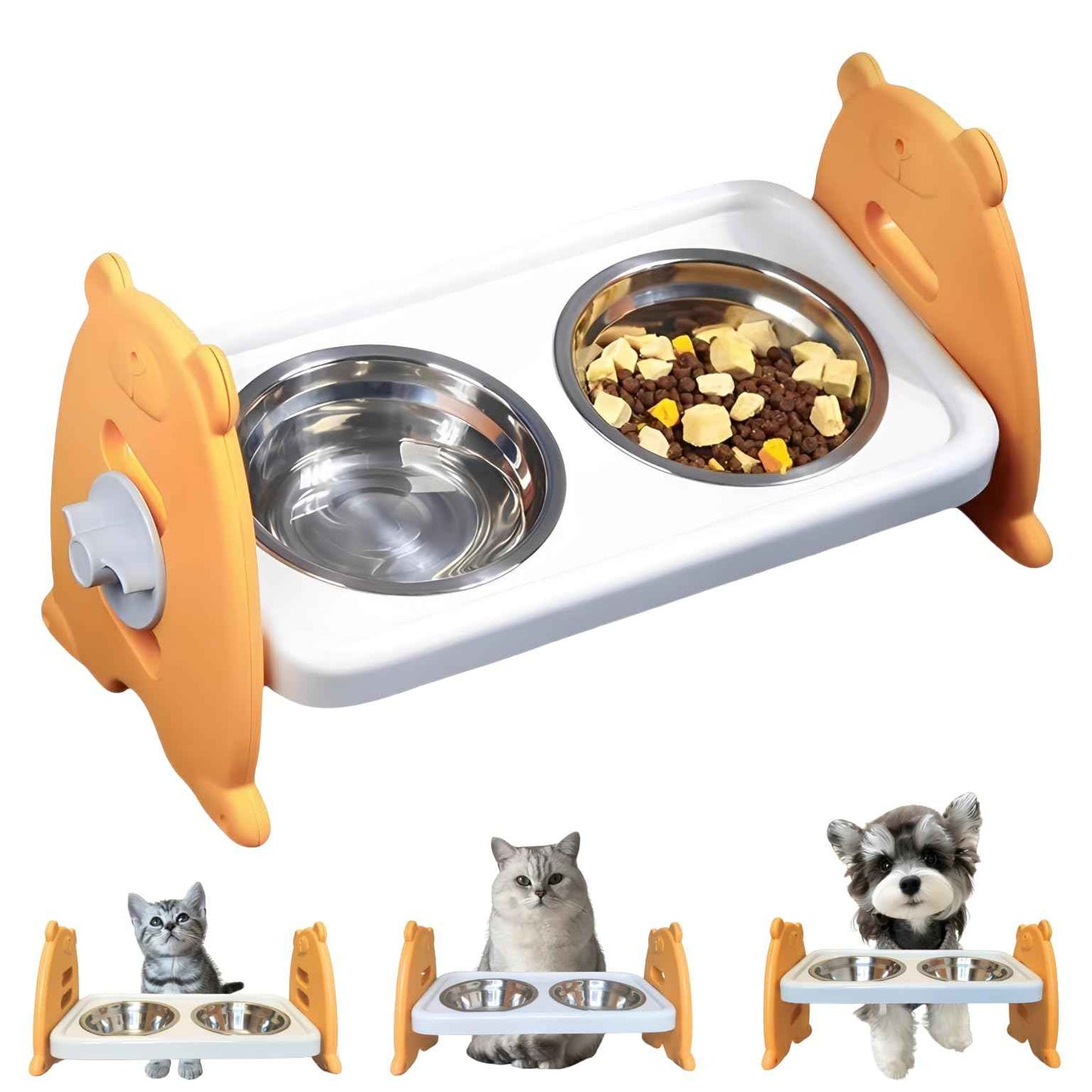 TemApex Cat Food Bowls Elevated Raised Cat Bowls for Indoor Cats Raised Pet Bowl with Adjustable Height 2 Stainless Steel Bowls and Non-Slip Feet Suitable for Small Dogs and Cats