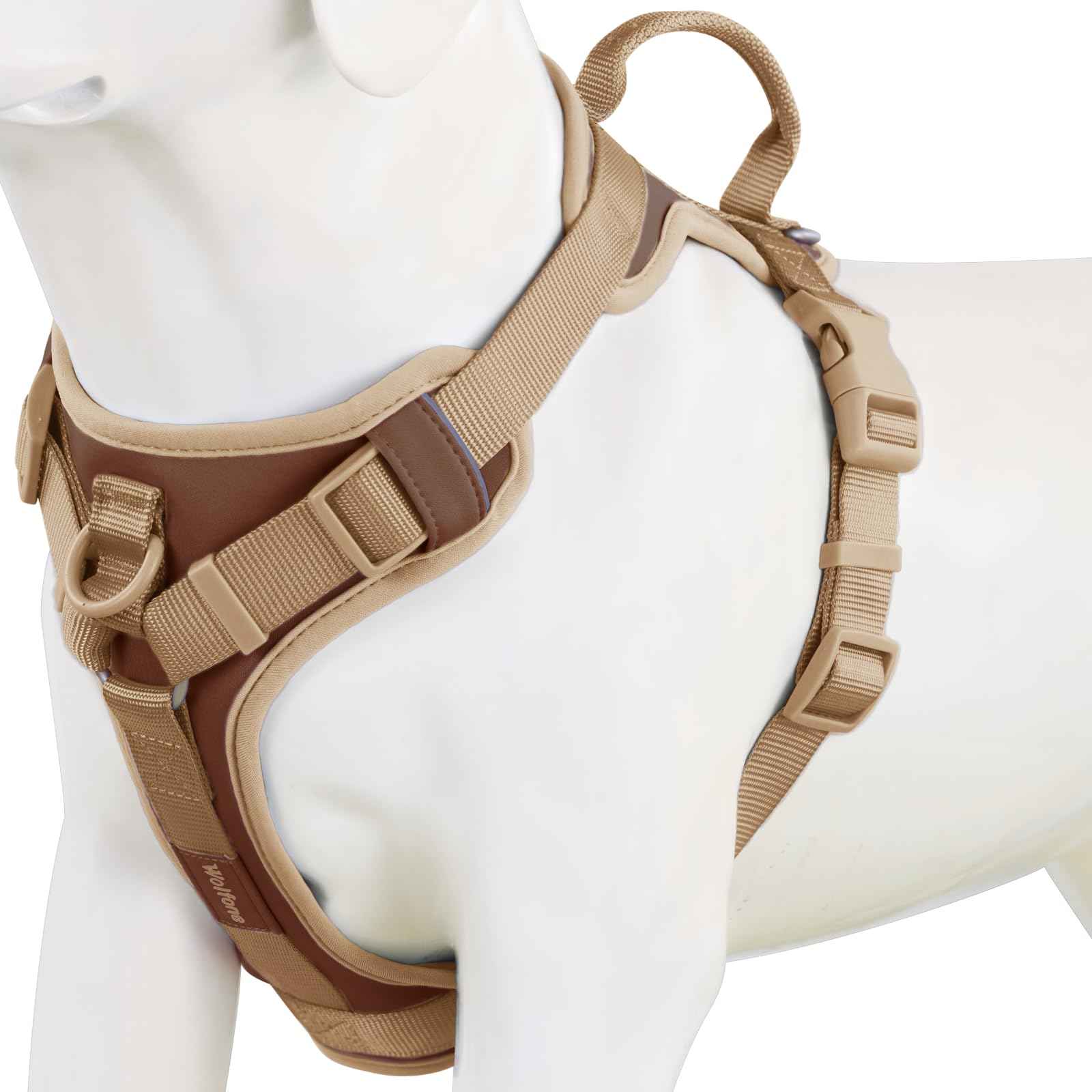 Wolfone No Pull Dog Harness Adjustable Soft Padded Pet Vest with Control Handle Adorable Daily Harness for Dogs（Chocolate Cookie XL）