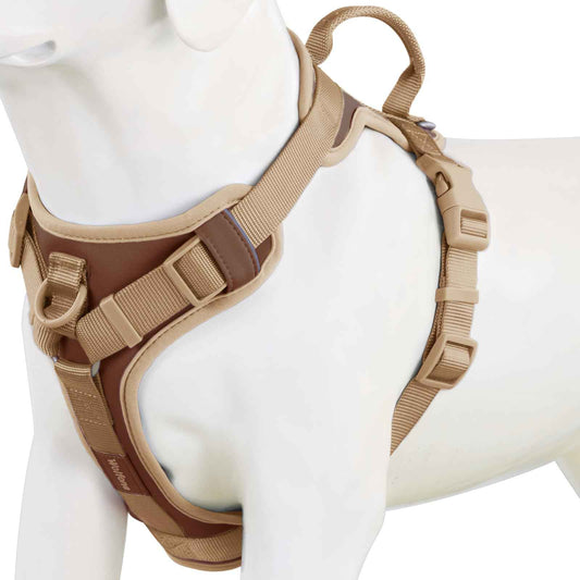 Wolfone No Pull Dog Harness Adjustable Soft Padded Pet Vest with Control Handle Adorable Daily Harness for Dogs（Chocolate Cookie XL）