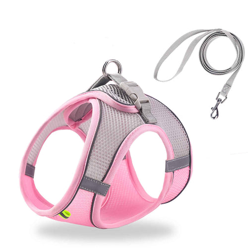 HIPVMES Cat Harness and Leash Set Soft Adjustable Escape Proof Cat Leash Breathable Comfortable Vest Easy to Wear Kitten/Small Dogs Harness for Outdoor Walking Pink XS