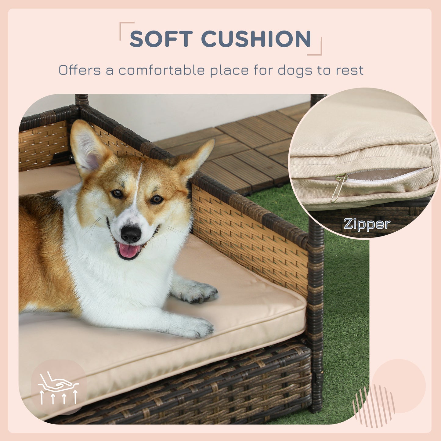 CozyWicker Dog House – Stylish Comfort with Soft Cushion