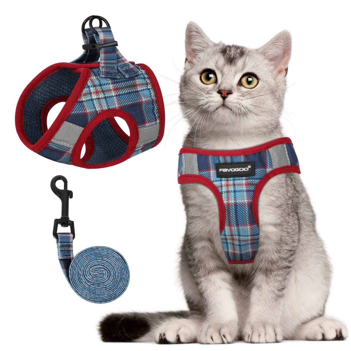 Cat Harness and Leash Set for Walking Escape Proof Adjustable Easy Control Harness for Medium Large Small Cats with Reflective Strips