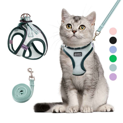 Betmaypet Cat Harness and Leash Set Soft and Breathable Vest with Reflective Strip Escape Proof Kitten Harness Easy to Wear for Cats Walking and Traveling (Light Green XS)