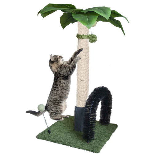 MUYG 29.5" Tall Cat Scratching Post Natural Sisal Scratching Posts with Self Groomer for Indoor Large Cats Kitten Scratch Posts with Hanging Ball and Spring Ball for Adult Cats Kittens Kitty(Green)