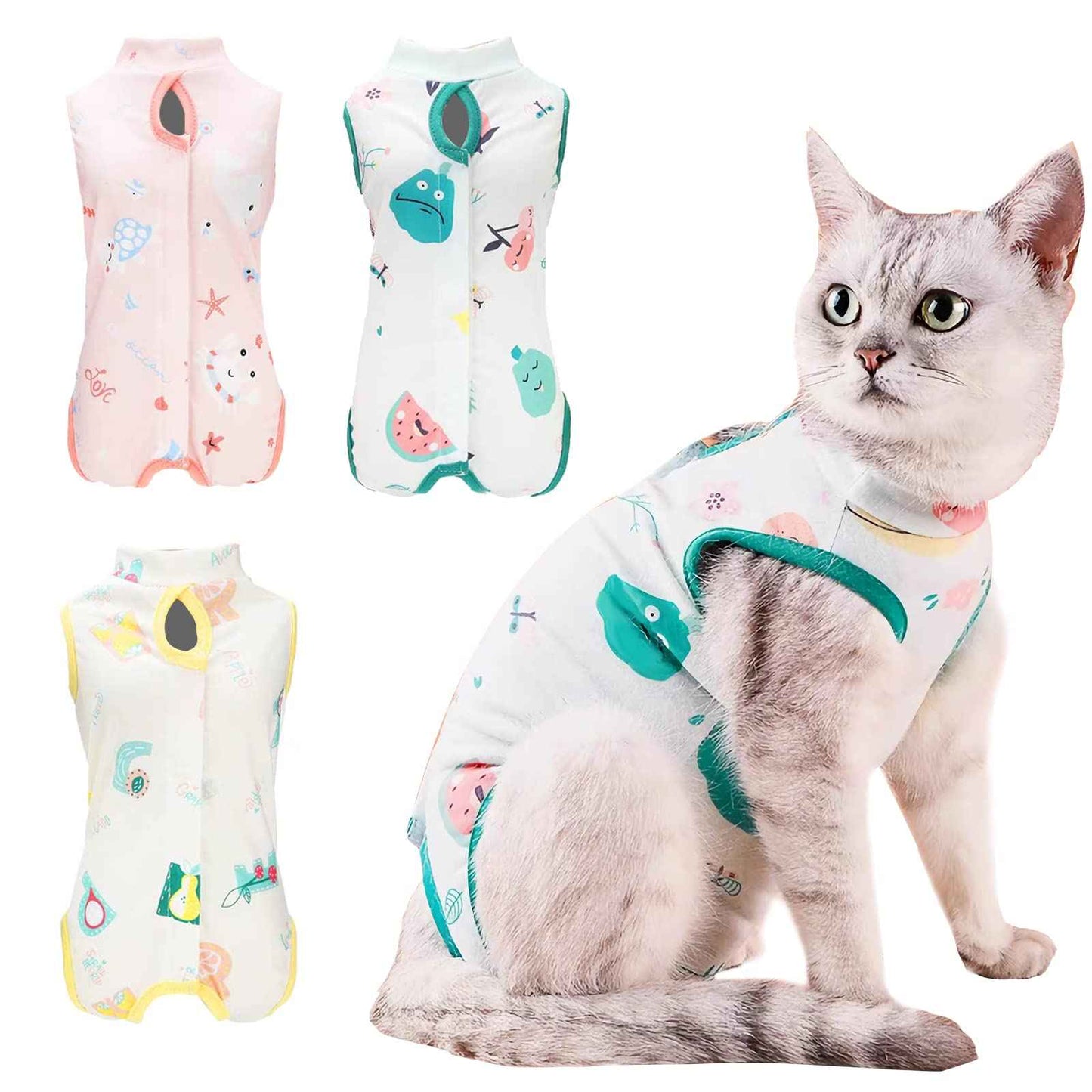 3 Pieces Cat Recovery Suit Cat Onesie After Surgery Anti Licking Wounds for Cats Cat Surgery Recovery Suit Cat Outfit for Cats Cat Spay Recovery Suit Female (S)