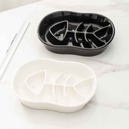 Ceramic Slow Feed Bowl for Cats and Dogs, Anti-Slip