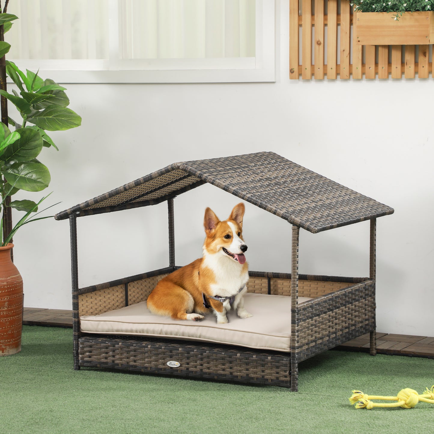 CozyWicker Dog House – Stylish Comfort with Soft Cushion