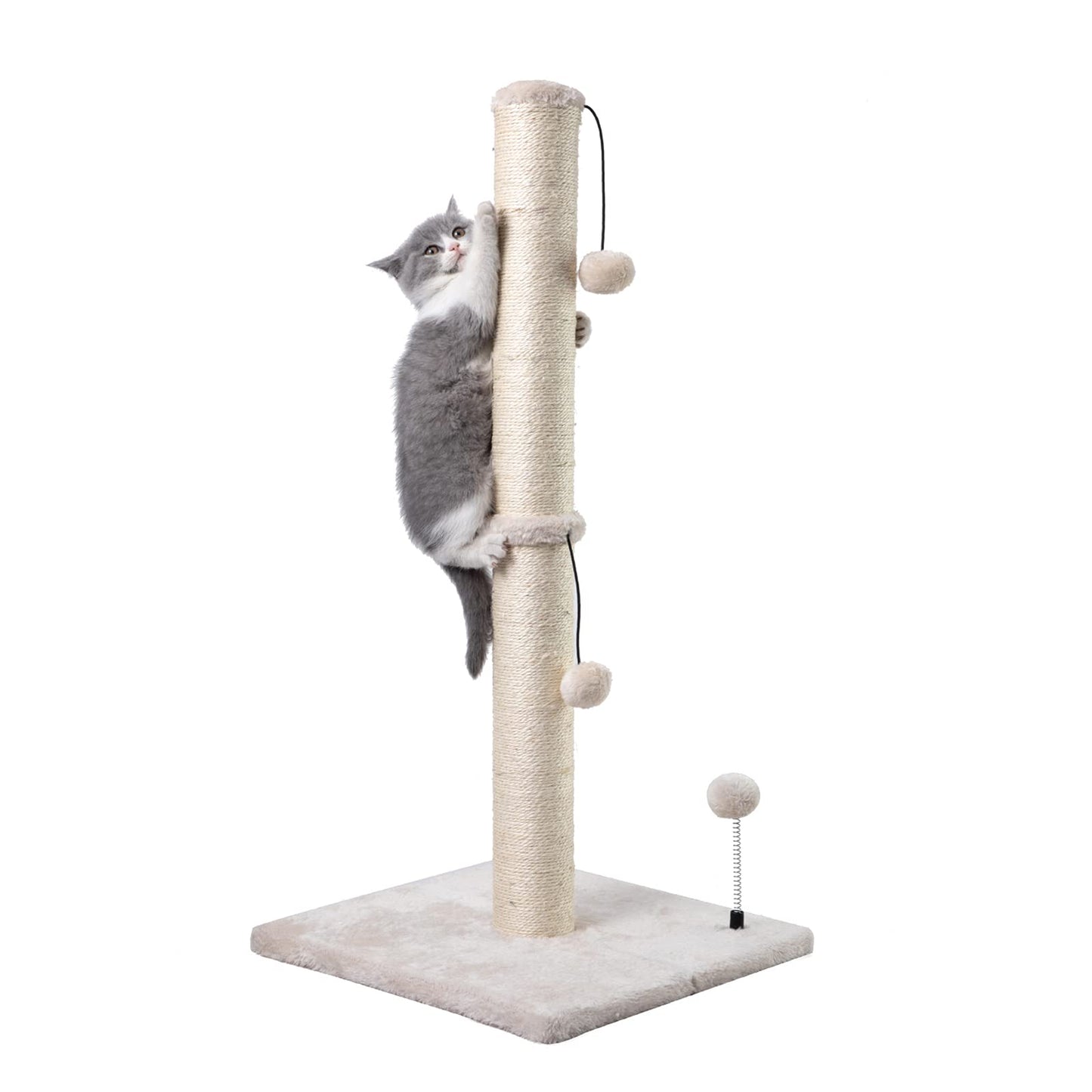 MECOOL 34” Tall Cat Scratching Post Premium Basics Kitten Scratcher Sisal Scratch Posts Trees with Hanging Ball for Indoor Cats (34 inches for Adult Cats Beige)