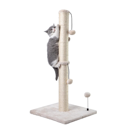 MECOOL 34” Tall Cat Scratching Post Premium Basics Kitten Scratcher Sisal Scratch Posts Trees with Hanging Ball for Indoor Cats (34 inches for Adult Cats Beige)